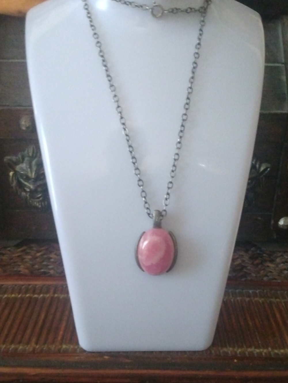 Pink Stone Pendant Necklace - Women's Jewelry Vintage